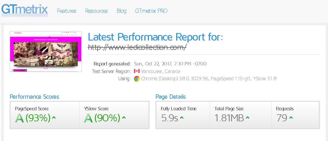 hasil test gtmetrix ledi collection
