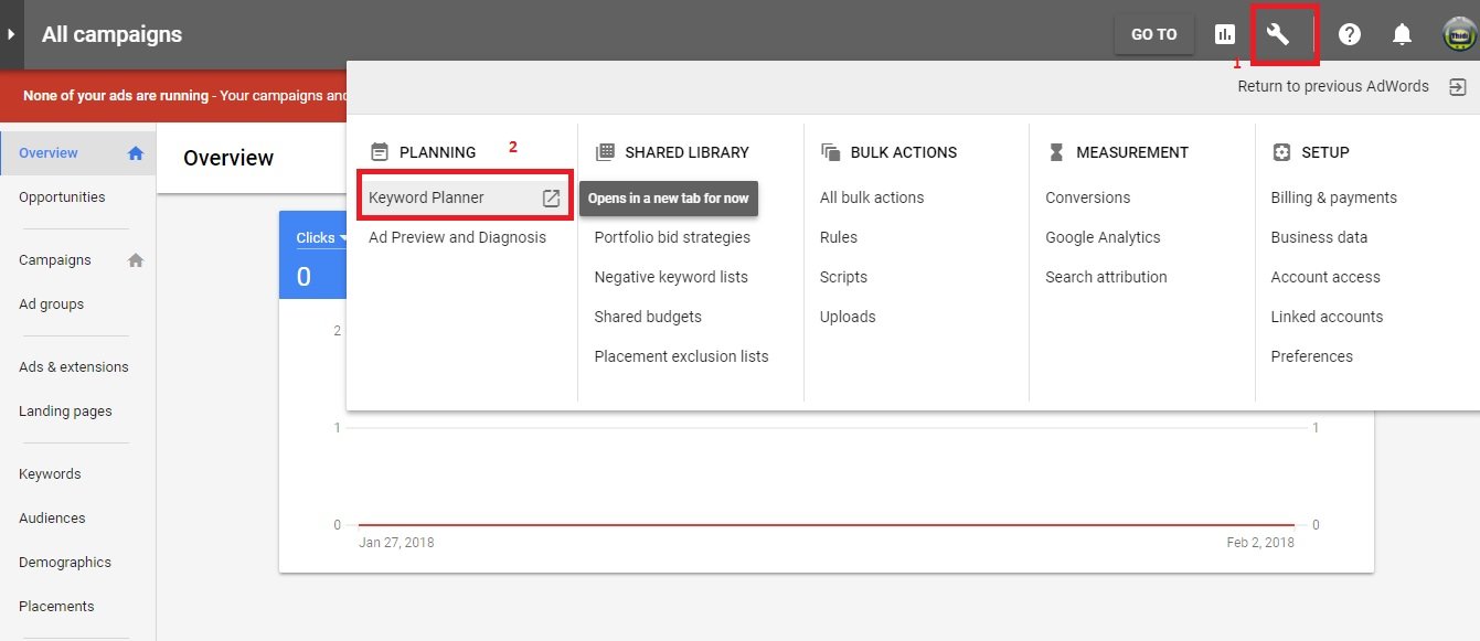 cara mengakses keyword planner lewat adword